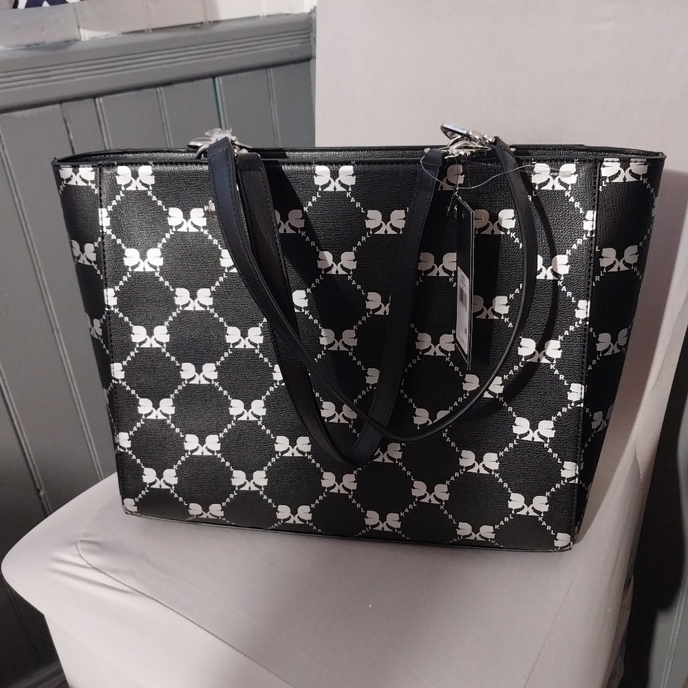 Karl Lagerfeld Paris Womens Leather Adele Tote Bag w/Charms - Picture 2 of 8